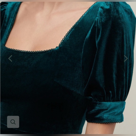 Puff Sleeve Peplum Skirt Midi Dress Emerald Green NWT - Picture 2 of 5